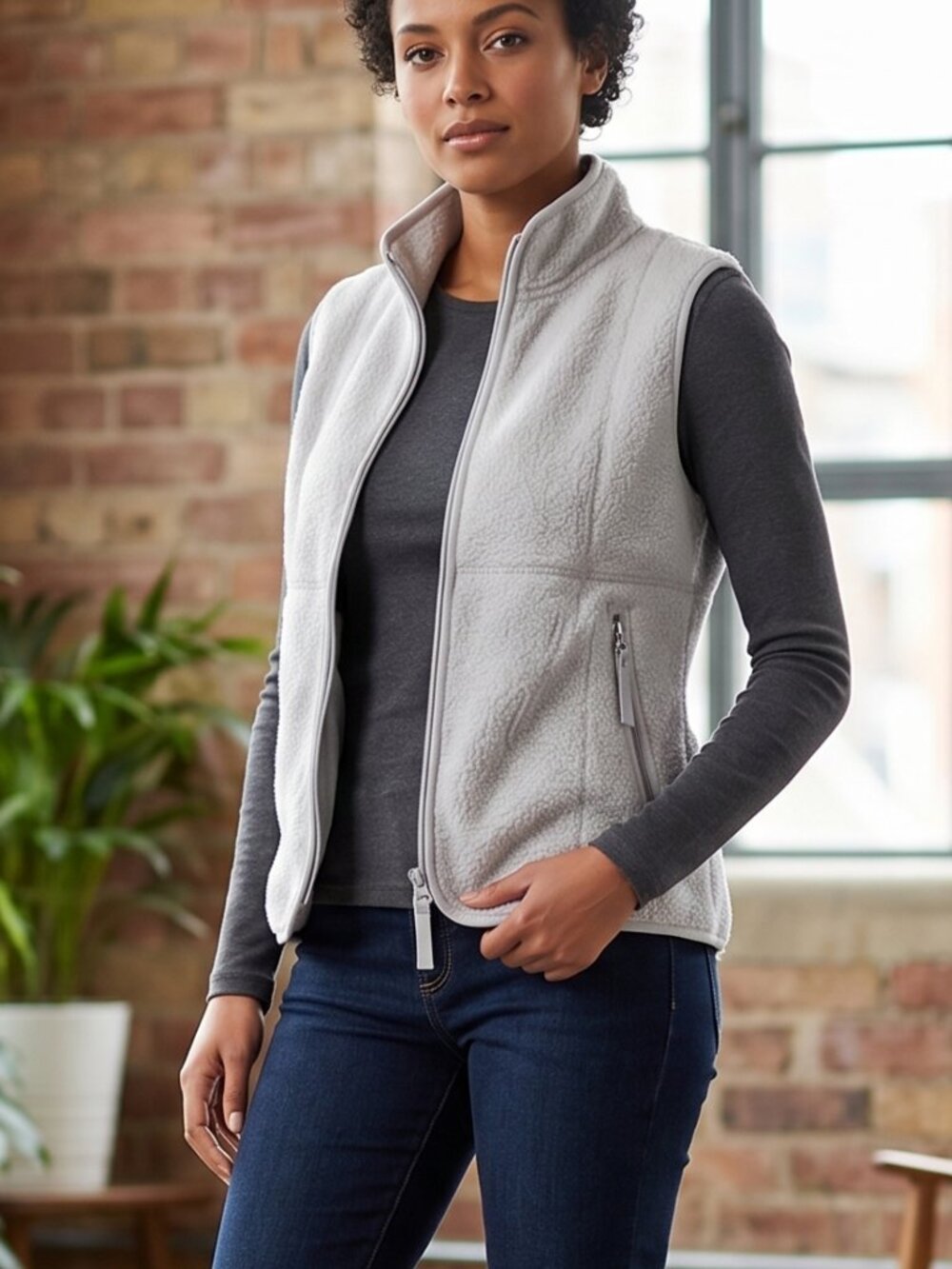Women's Lightweight Fleece Vest - Light Gray